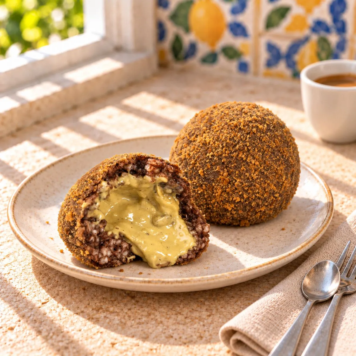 SicilyAddict Arancini dolci al cioccolato e pistacchio fritti