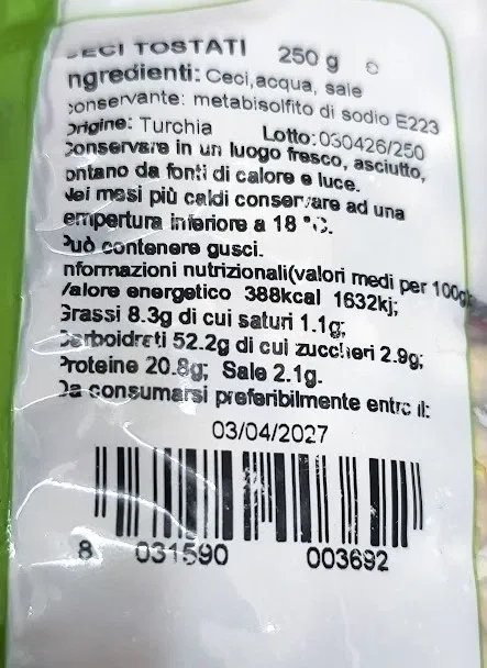 Sicilia che Gusto Calia Ceci Tostati 250 g croccanti