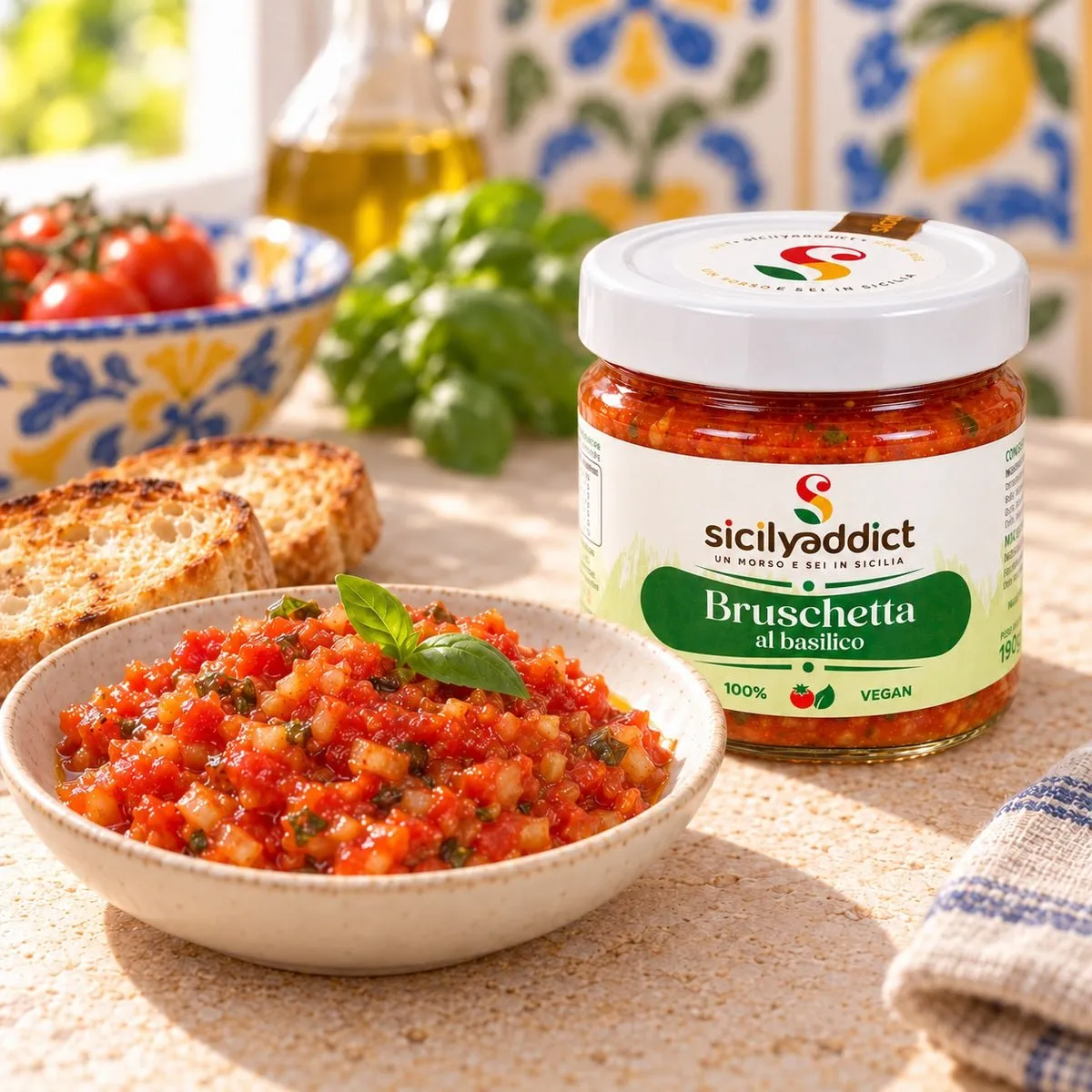 SicilyAddict Bruschetta pomodoro basilico crema 190g