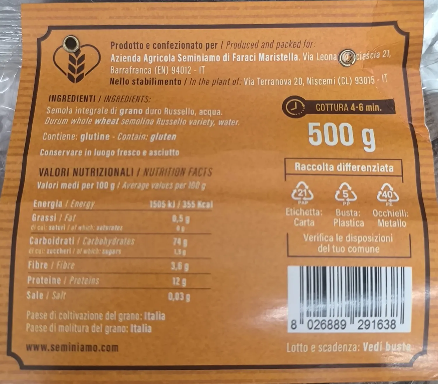 Sicilia che Gusto Pasta Rigatoni Grano Antico 500 g Integrale