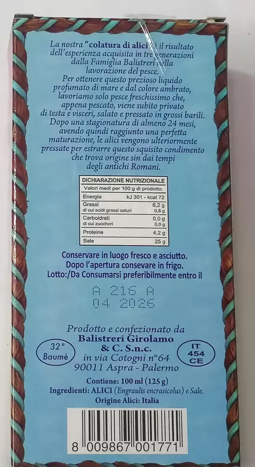 Balistreri Colatura di Alici Siciliane Garum 100 ml