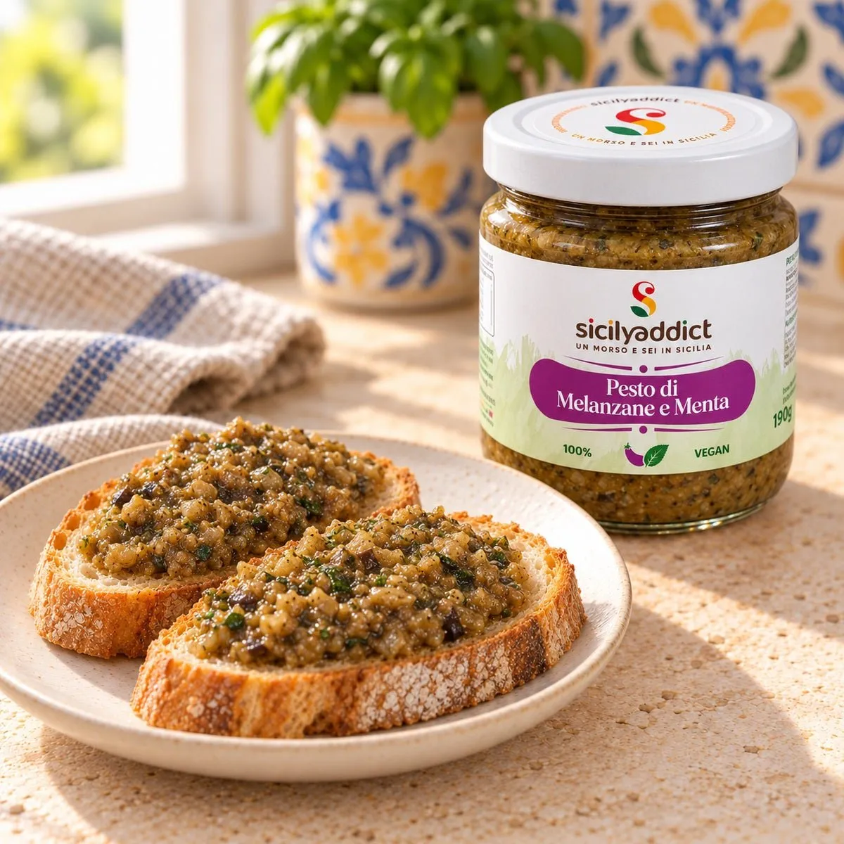 SicilyAddict Pesto di Melanzane e Menta 190g Crema Fresca