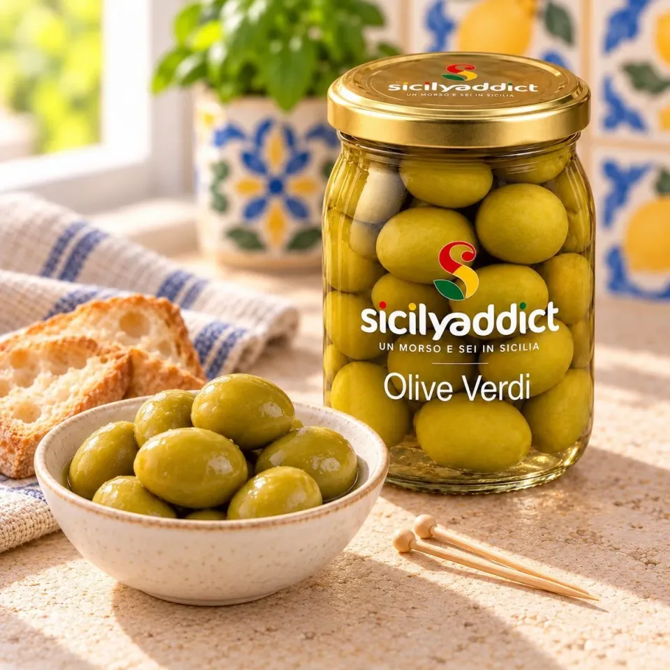 SicilyAddict Olive verdi da cocktail in salamoia 340g