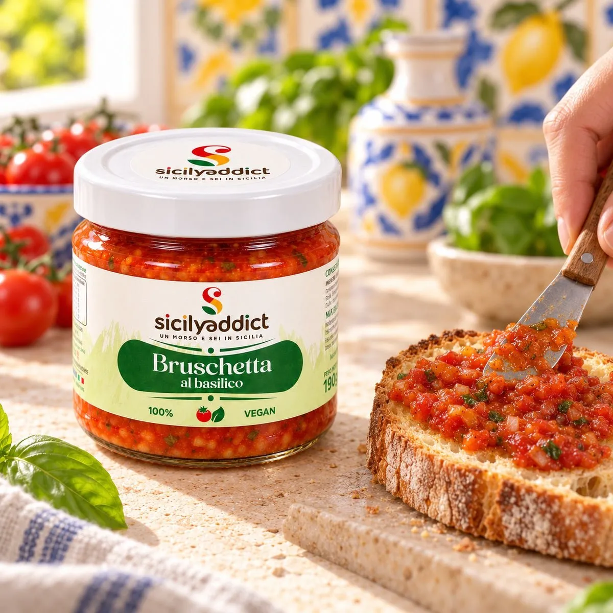SicilyAddict Bruschetta pomodoro basilico crema 190g