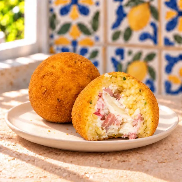 SicilyAddict Arancini al limone con mortadella e formaggio fresco