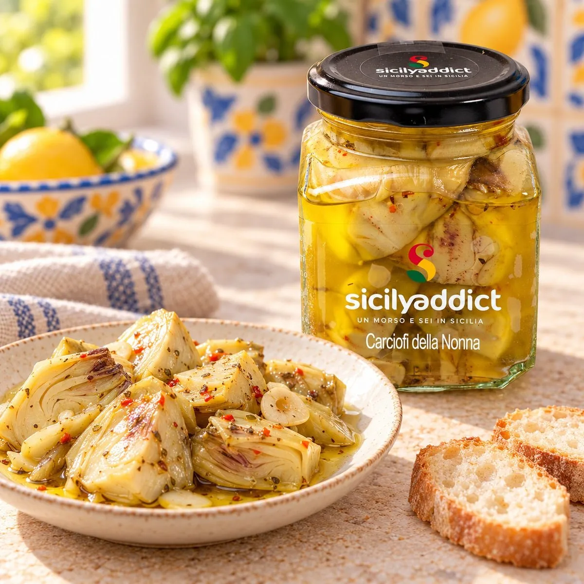 SicilyAddict Carciofi sott'olio 280g con aglio e peperoncino